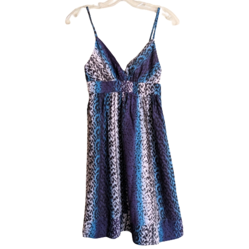 Kimchi Y2K Empire Waist Dress Black Blue Animal Print Thin Straps XS
